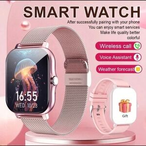 Smart Watch Pink Bluetooth for iPhone Android Samsung Men Women Fitness Tracker